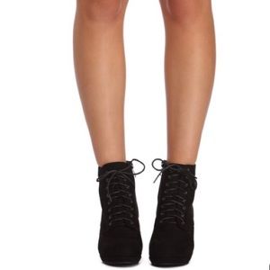 LACED FAUX SUEDE WEDGE BOOTIES